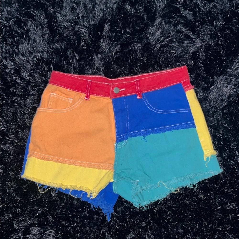 Colorful Patchwork Denim Shorts